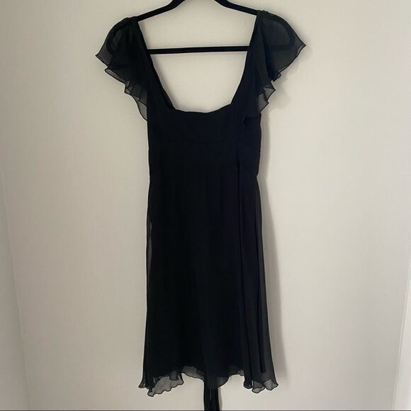 Diane Von Furstenber Women’s Flutter Sleeve V Neck Black Midi Silk Dress - Picture 5 of 5